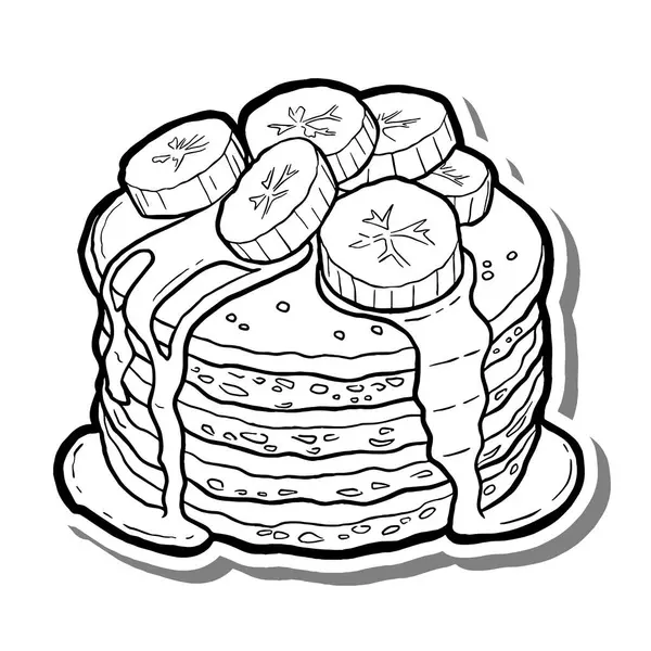 Beyaz siluet ve gri gölge üzerine muzlu krep taslağı. El çizimi çizgi film tarzı. Dekor ve herhangi bir tasarım için illüstrasyon.