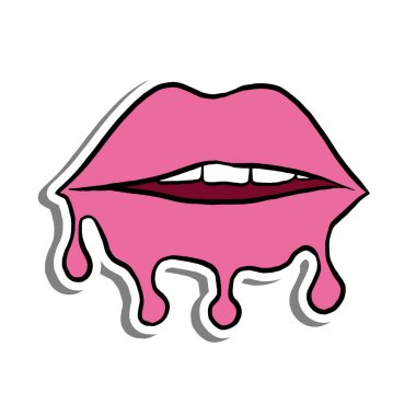 Beyaz siluet ve gri gölgede erime dudaklar. El çizimi çizgi film tarzı. Dekor ve herhangi bir tasarım için illüstrasyon.