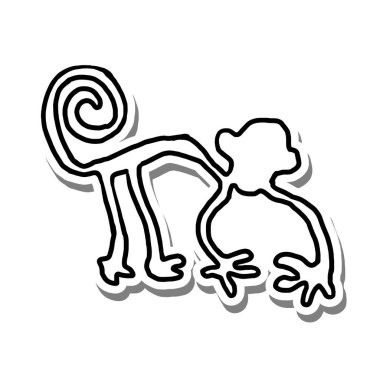 Beyaz siluet ve gri gölge üzerindeki Doodle Soyut Sanat Maymunu. El çizimi çizgi film tarzı. Dekorasyon ve herhangi bir tasarım için vektör illüstrasyonu.