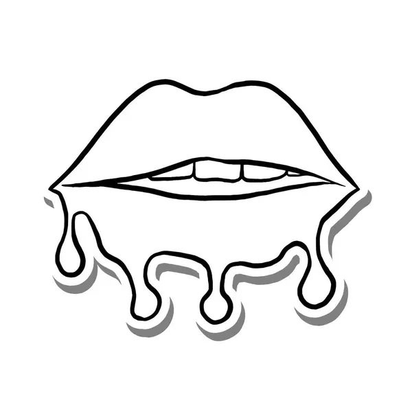 Eriyen dudaklar beyaz siluette ve gri gölgede. El çizimi çizgi film tarzı. Dekor ve herhangi bir tasarım için illüstrasyon.