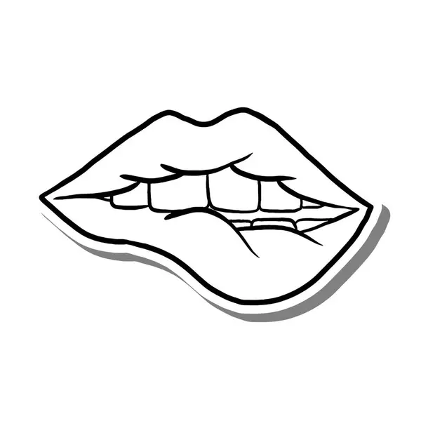 Dudak ısıran beyaz siluet ve gri gölge. El çizimi çizgi film tarzı. Dekor ve herhangi bir tasarım için illüstrasyon.