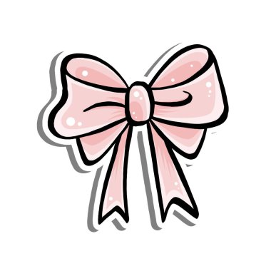 Beyaz siluet ve gri gölgede Güzel Pembe Kurdele. Dekorasyon, renk ve herhangi bir tasarım için illüstrasyon çizgi film biçimi.