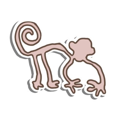 Beyaz siluet ve gri gölge üzerine Doodle Soyut Sanat Pastel Maymun. El çizimi çizgi film tarzı. Dekorasyon ve herhangi bir tasarım için vektör illüstrasyonu.