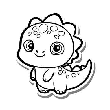 Beyaz siluet ve gri gölgede sevimli küçük dinozor taslağı. El çizimi çizgi film tarzı. Dekorasyon ve herhangi bir tasarım için vektör illüstrasyonu.