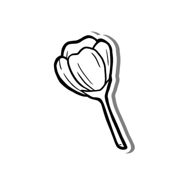 Beyaz siluet ve gri gölgede tek bir çiçek deseni. El çizimi çizgi film tarzı. Dekorasyon, renk ve herhangi bir tasarım için vektör illüstrasyonuName.