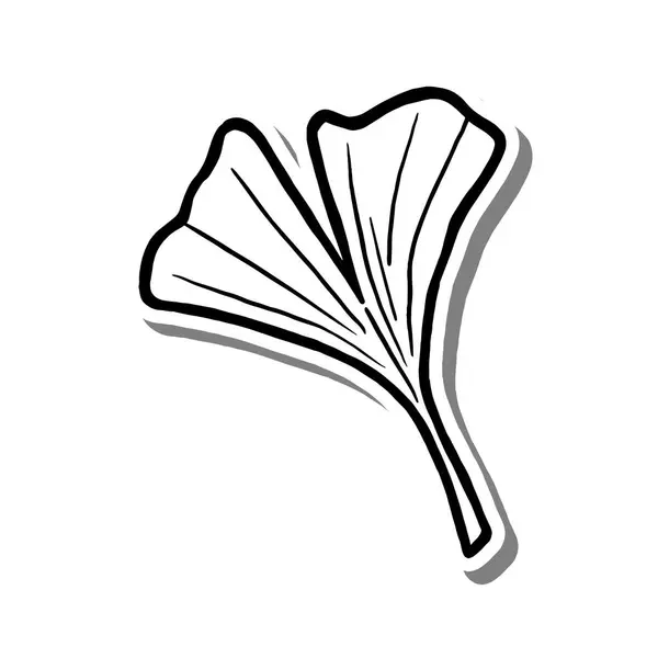 Tek Ginkgo Yaprağı beyaz siluette ve gri gölgede. El çizimi çizgi film tarzı. Dekor ve herhangi bir tasarım için illüstrasyon.