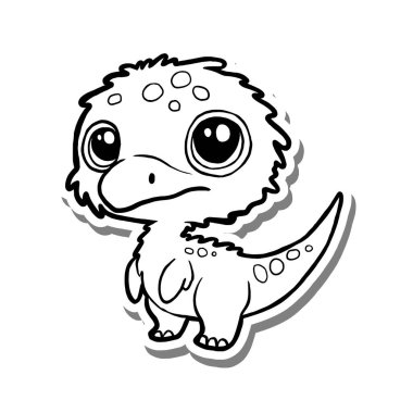 Beyaz siluet ve gri gölgede Şirin Yavru Kuş Dinozor Taslak. El çizimi çizgi film tarzı. Dekorasyon ve herhangi bir tasarım için vektör illüstrasyonu.