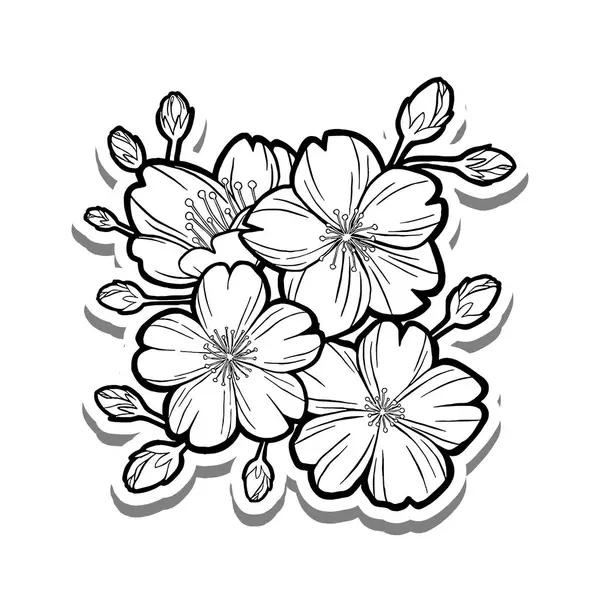 Beyaz siluet ve gri gölge üzerine küçük Sakura Buket Taslak. El çizimi çizgi film tarzı. Dekorasyon, renk ve herhangi bir tasarım için illüstrasyon.