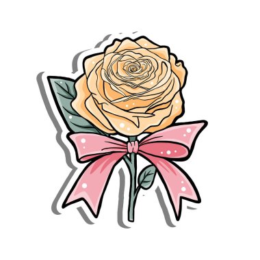 Pembe Fiyonklu Turuncu Gül beyaz siluet ve gri gölgede çiçek açıyor. El çizimi çizgi film tarzı. Dekor ve herhangi bir tasarım için illüstrasyon.