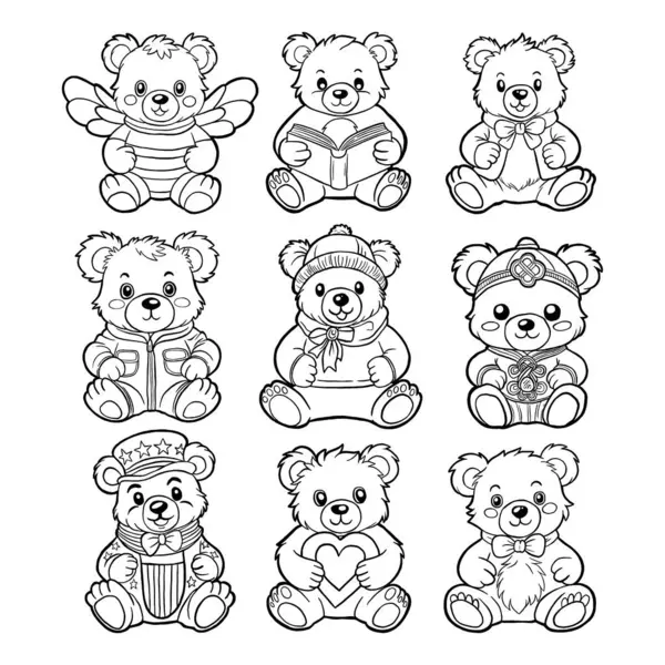 Tatlı Tatlı Çizgi Film Oyuncak Ayı Koleksiyonu. Hayvanlar Hakkında Vektör İllüstrasyonu.