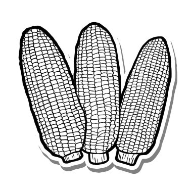 Beyaz Siluet ve Gri Gölge 'nin El Çizimi Tombul 3 Mısır Elementi Ana Hattı. Meyve Hakkında Vektör İllüstrasyonu.