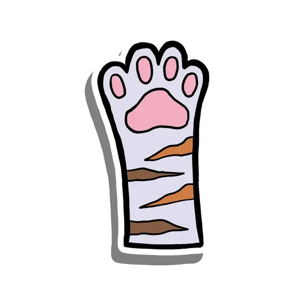 El çizimi şirin çizgili kedi bacağı. Hayvan Hakkında Vektör İllüstrasyonu.