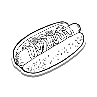 El yapımı Hot Dog Outline. Gıda Hakkında Vektör İllüstrasyonu.