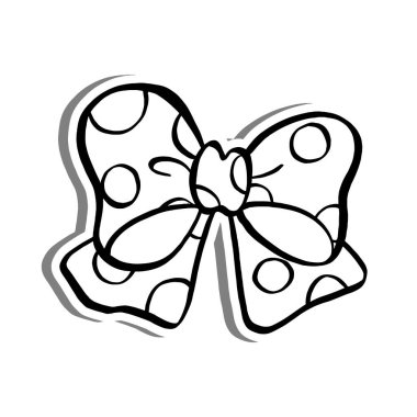 Beyaz siluet ve gri gölge üzerine el çizimi Polka Dot Ribbon taslağı. Dekorasyon, renk ve herhangi bir tasarım için illüstrasyon çizgi film biçimi.
