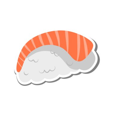 Beyaz Siluet ve Gri Gölge 'de Tatlı Somon Suşi Flat. Gıda Hakkında Vektör İllüstrasyonu.