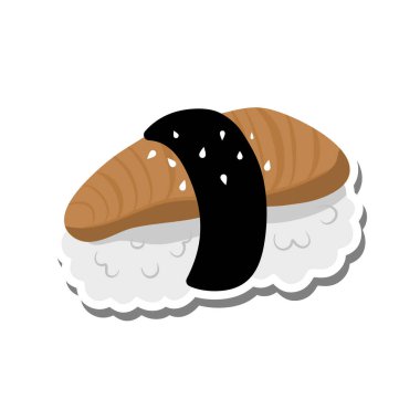 Beyaz Siluet ve Gri Gölge 'de Tatlı Çizgi Film Unagi Suşi Flat. Gıda Hakkında Vektör İllüstrasyonu.