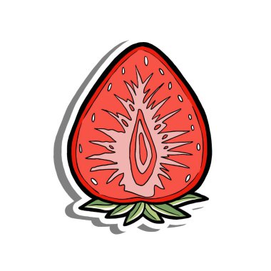 El yapımı Kırmızı Çilek Elementi Taslağı. Meyve Hakkında Vektör İllüstrasyonu.