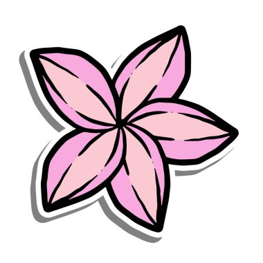 Beyaz Siluet ve Gri Gölge 'de Pembe Çiçek Açıyor. El Çizimi Çizgi Film Tarzı. Güzel Doğa Hakkında Vektör İllüstrasyonu.