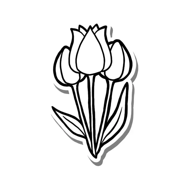 Beyaz Siluet ve Gri Gölge 'nin Yaprak Taslaklı El Laleleri. Doğa Hakkında Vektör İllüstrasyonu.