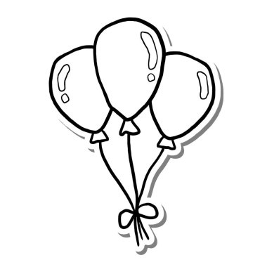 Üç balonun fiyonk ile asgari çizgi sanatı. Basit siyah-beyaz taslak tarzı, parti, kutlama, doğum günü veya festival temalı tasarım projeleri için mükemmel..
