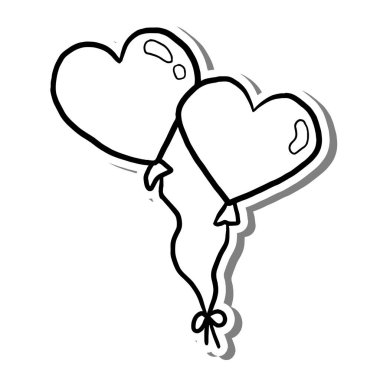 Kurdeleli iki kalp şeklindeki balon çizgisi. Romantik, şenlikli ya da kutlama teması için mükemmel. Beyaz arkaplanda izole.