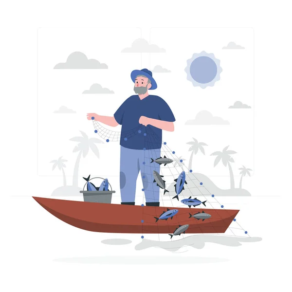 Concepto Pesca Vector Ilustración — Vector de stock