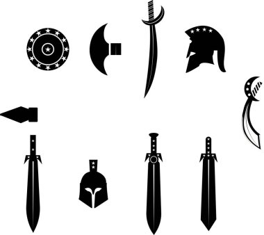 Çapraz kılıçlar, kılıç ve bıçak logosu düz vektör sembolü ve bonus simgesi