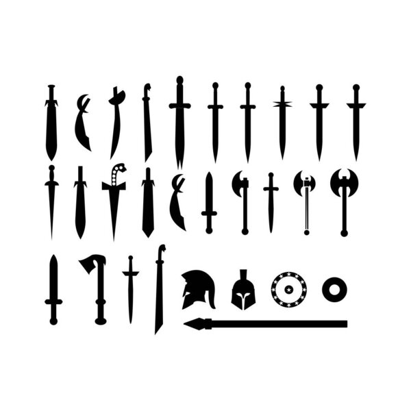 Set of different arms and shields isolated on white.