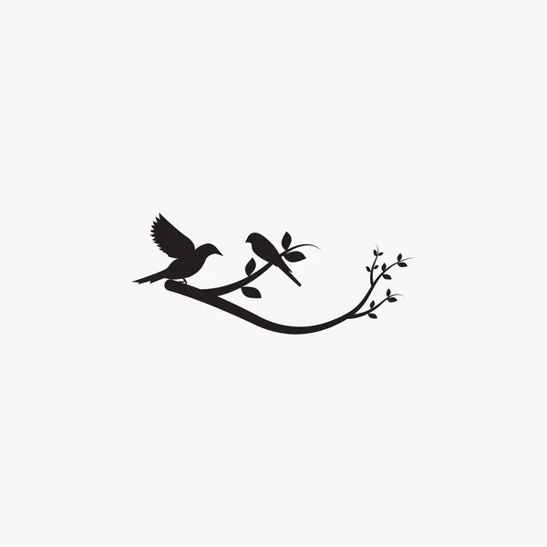 Oiseaux Couple Silhouette Sur Branche Vecteur Oiseaux Amoureux Silhouette Stickers — Image vectorielle