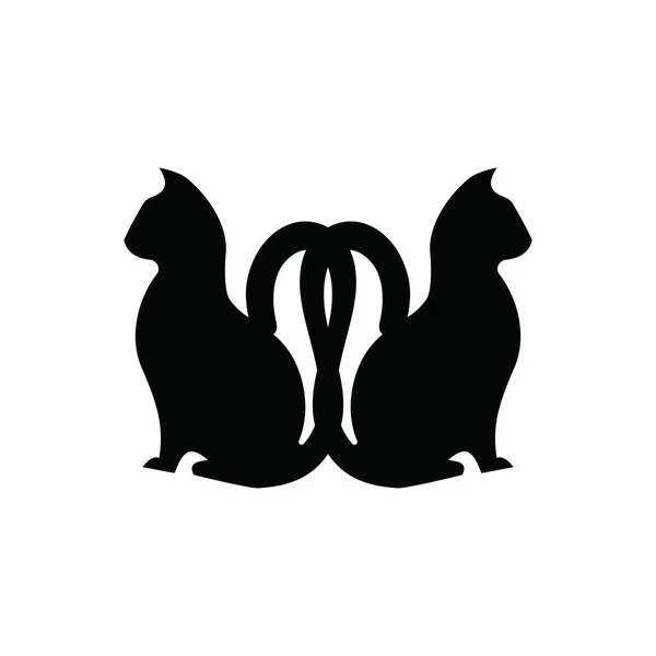 2匹の猫のシルエット シンプルなインクドローイング猫かわいいベクトルイラスト 動物のアイコンを人形 ミニマルラインアート — ストックベクタ