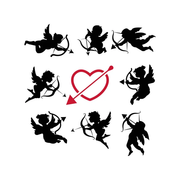 Amor Icon Gesetzt Liebe Und Valentinstag Symbol Amor Pfeil Schießen — Stockvektor