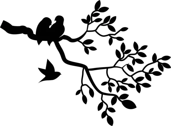 stock vector Tree branch silhouette with birds flying