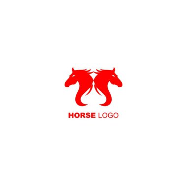 Horse Arrow logo şablonu, iki at ve bir kalkan. Vektör illüstrasyonu.