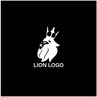 Aslan başlı kalkan logosu. Kraliyet altın taç sembolü. Premium King hayvan işareti. Vektör illüstrasyonu.