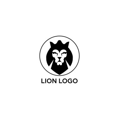 Aslan başlı kalkan logosu. Kraliyet altın taç sembolü. Premium King hayvan işareti. Vektör illüstrasyonu.