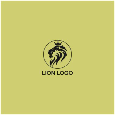 Aslan başlı kalkan logosu. Kraliyet altın taç sembolü. Premium King hayvan işareti. Vektör illüstrasyonu.