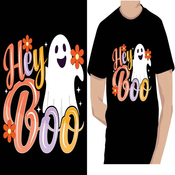 stock vector Hey Boo Cute Halloween T shirt Design