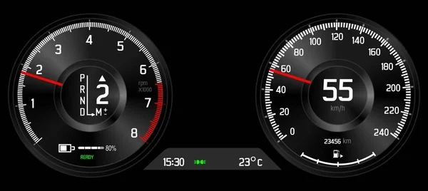 Hybrid car driver display on black background, vector renderin