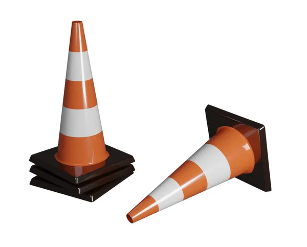 Orange Traffic Cones Black Base White Background Rendering — Stock Photo, Image