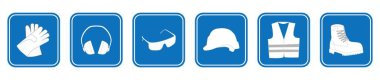 Safety equipment in blue icon, vector