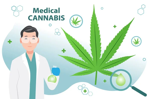 Medical Cannabis Chemist Vector Isolated White Background Medical Benefit Green — Stok Vektör