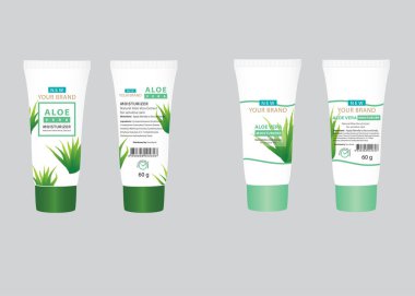 Aloe vera natural extract tube; label cosmetic packaging design, new package design for cream, lotion, gel and moisturizer.