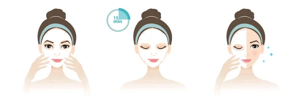 Gebrauchsanweisung Für Gesichtsmaske Auf Gesichtsvektordarstellung Isoliert Auf Weißem Hintergrund Nette — Stockvektor