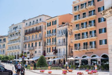 Corfu, Greece/ 06.15.2022: Old Town Kerkyra, Corfu Island, Building, Travel Walk Shopping