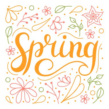Vector illustration. Spring - design hand lettering. Inscription on white background
