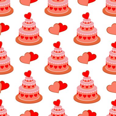 Vector seamless pattern. Big birthday cake. A heart