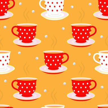 Vector seamless pattern. A teacup. Hot tea.