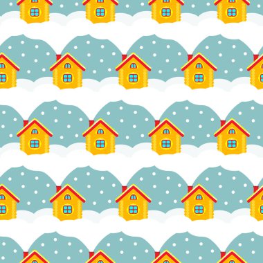 Vector seamless pattern. Winter. Houses snow snowdrifts