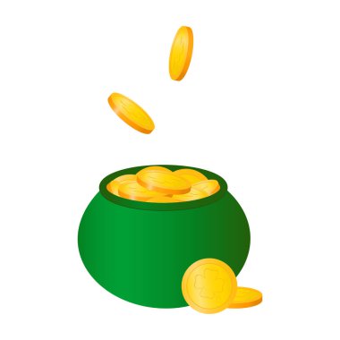 St.Patrick 's Day. Vector illustration. Green bowler hat with gold coins, clover. Symbol.