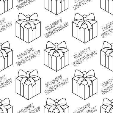 Vector seamless black and white pattern. Gift. Birthday